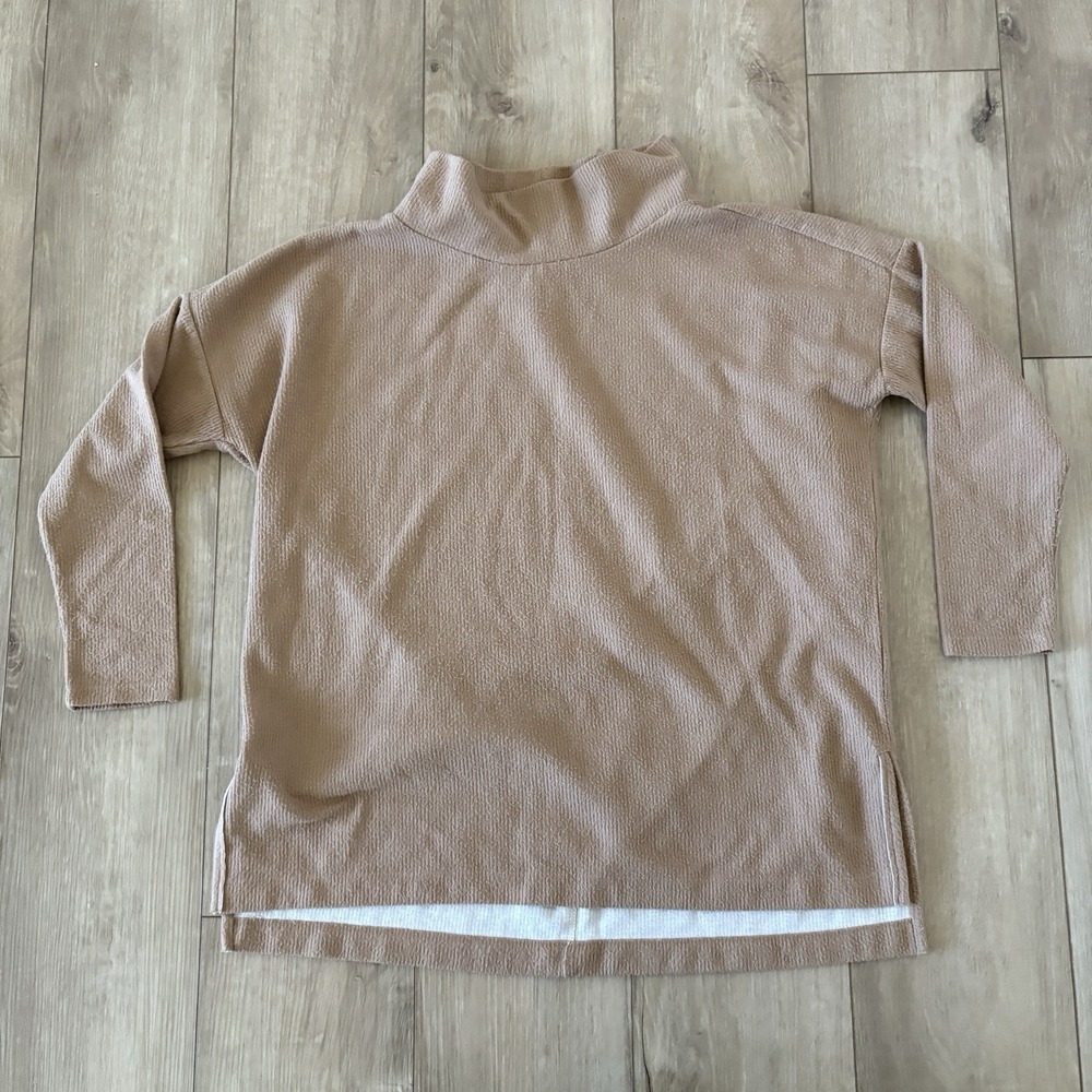 Anthropologie Mock Neck Ribbed Pullover Sweater Camel Size Small Oversized